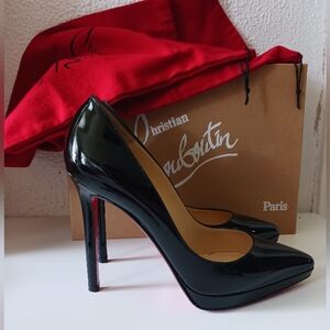 Christian Louboutin Pigalle Plato 120 Black Patent Leather Heels Size 37